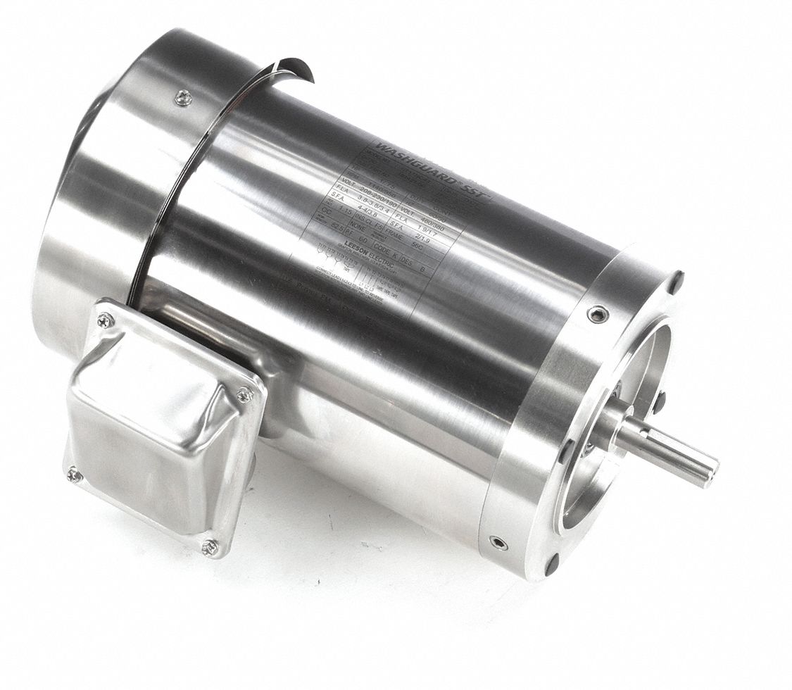 Washdown Motor: Three-Phase, 1 hp Horsepower, 1, 140 RPM RPM, 230/460V AC, 56C Frame Size