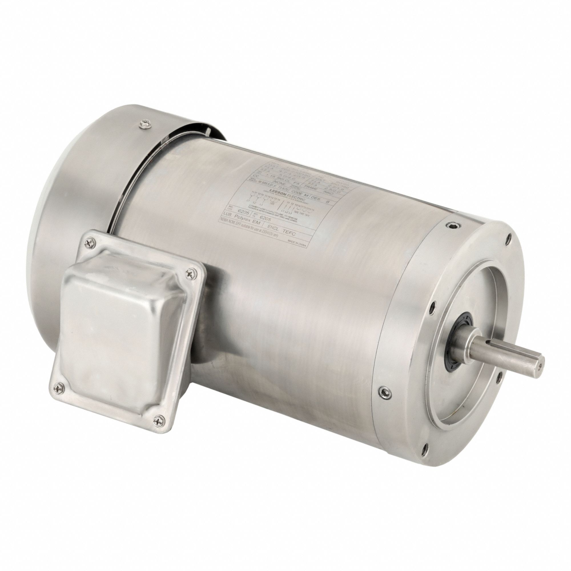 Washdown Motor: Three-Phase, 1 1/2 hp Horsepower, 1, 750 RPM RPM, 230/460V AC, 56C Frame Size