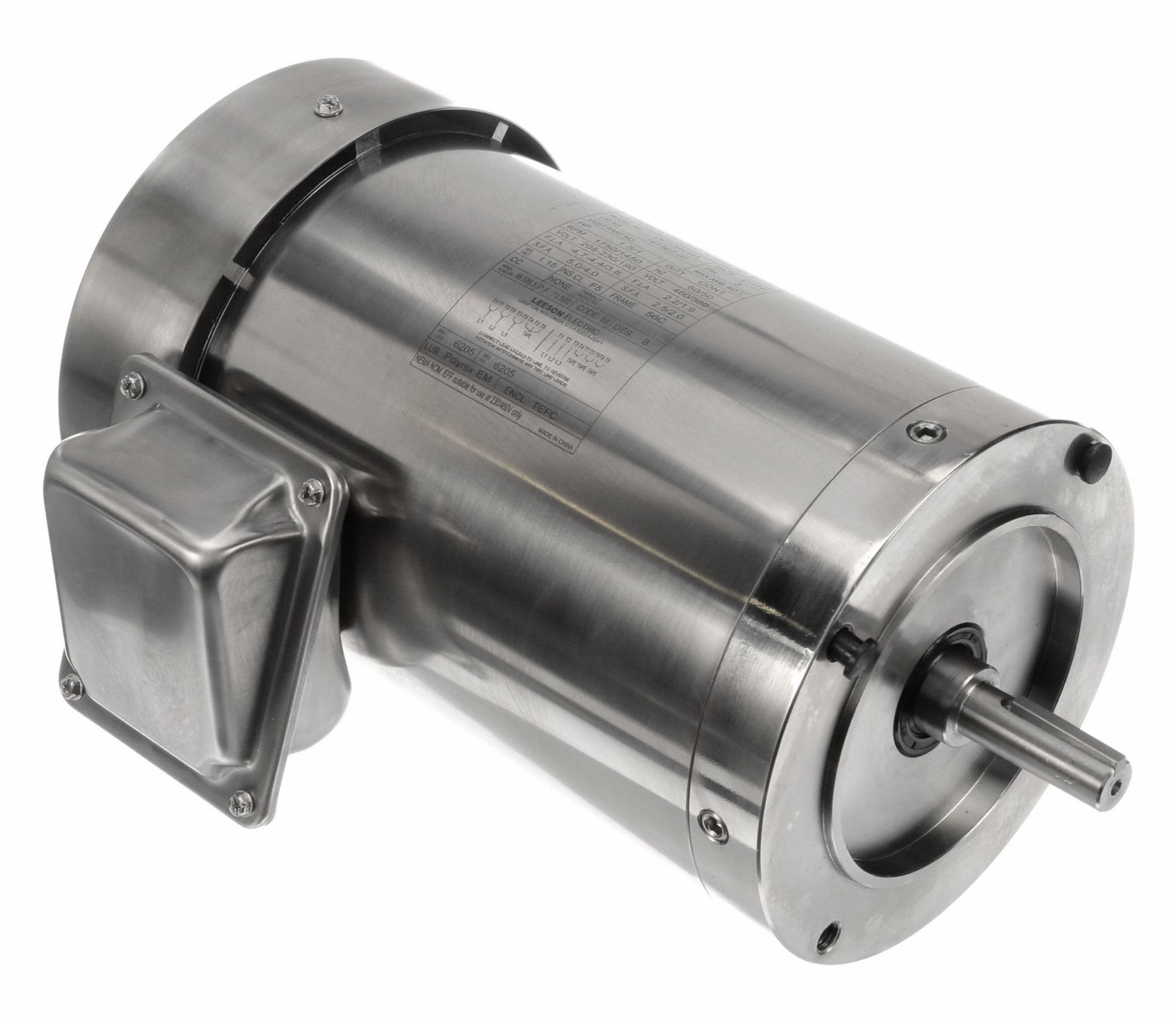 LEESON Washdown Motor 3Phase, 1 1/2 HP, 1,750 Nameplate RPM, 208230