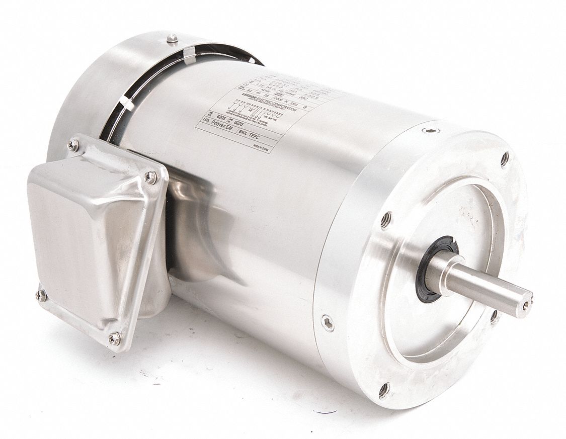Washdown Motor: Three-Phase, 2 hp Horsepower, 1, 750 RPM RPM, 208-230/460V AC, 56C Frame Size