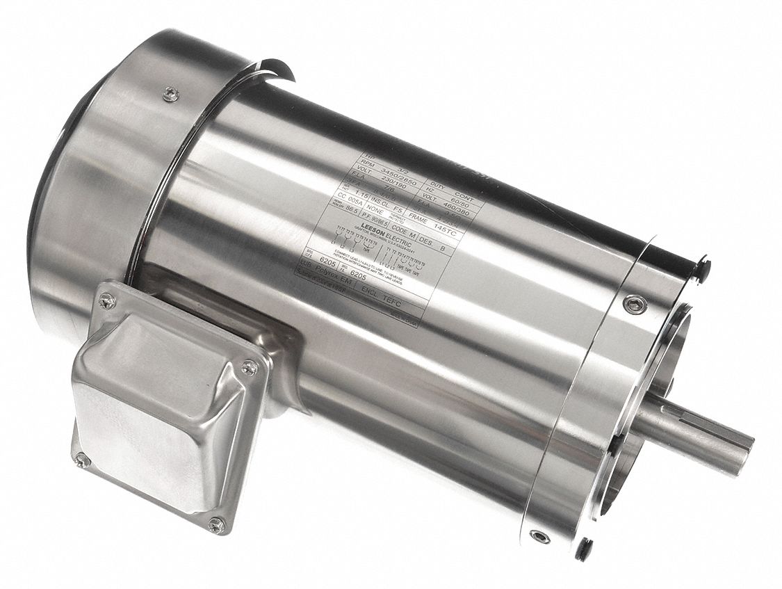 Washdown Motor: Three-Phase, 3 hp Horsepower, 3, 470 RPM RPM, 230/460V AC, 145TC Frame Size