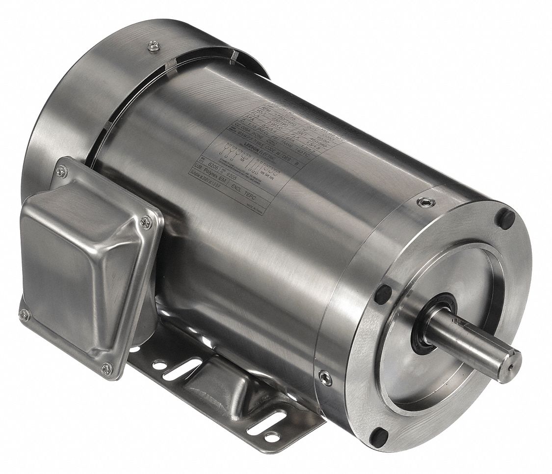 Washdown Motor: Three-Phase, 1 hp Horsepower, 1, 750 RPM RPM, 208-230/460V AC, 2 in Shaft Lg