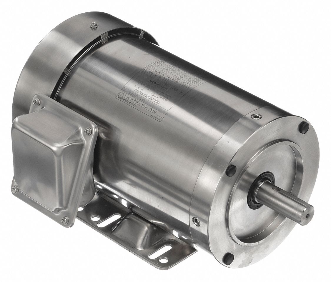 Washdown Motor: Three-Phase, 1 hp Horsepower, 1, 150 RPM RPM, 230/460V AC, 145TC Frame Size