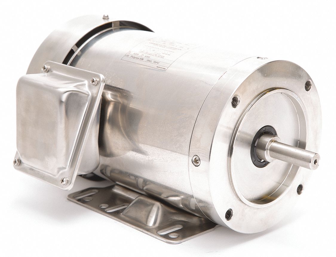 Washdown Motor: Three-Phase, 1 1/2 hp Horsepower, 3, 510 RPM RPM, 230/460V AC, 56HC Frame Size