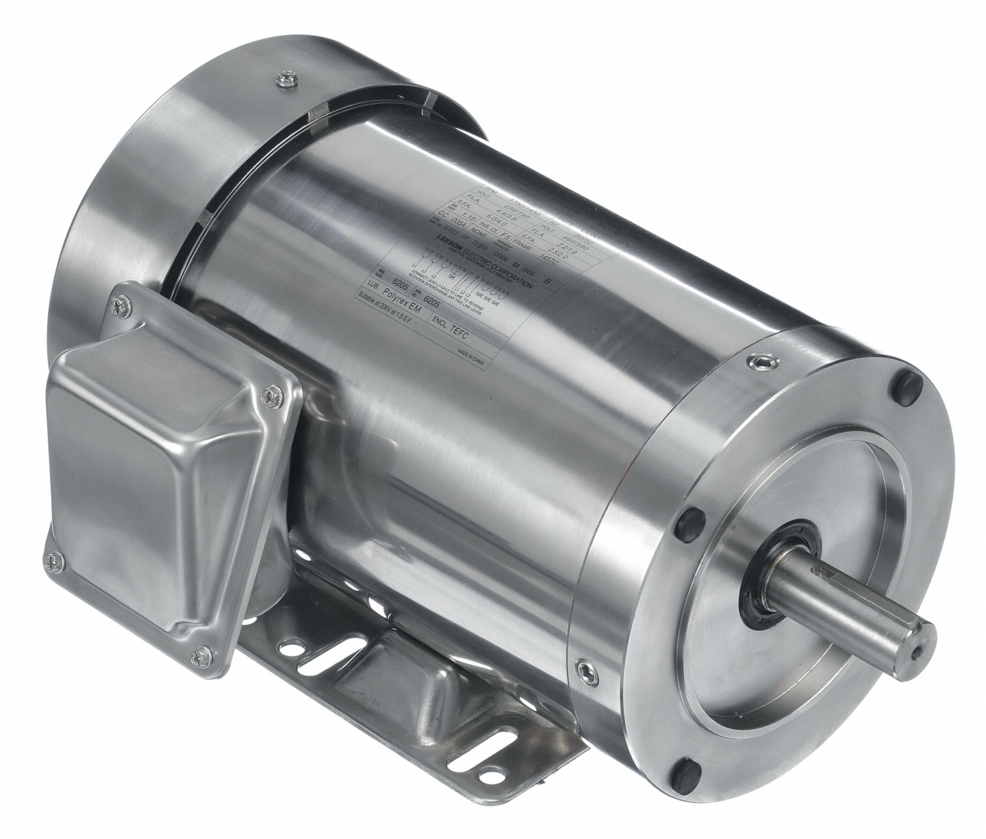 Washdown Motor: Three-Phase, 1 1/2 hp Horsepower, 1, 750 RPM RPM, 230/460V AC, 2 in Shaft Lg