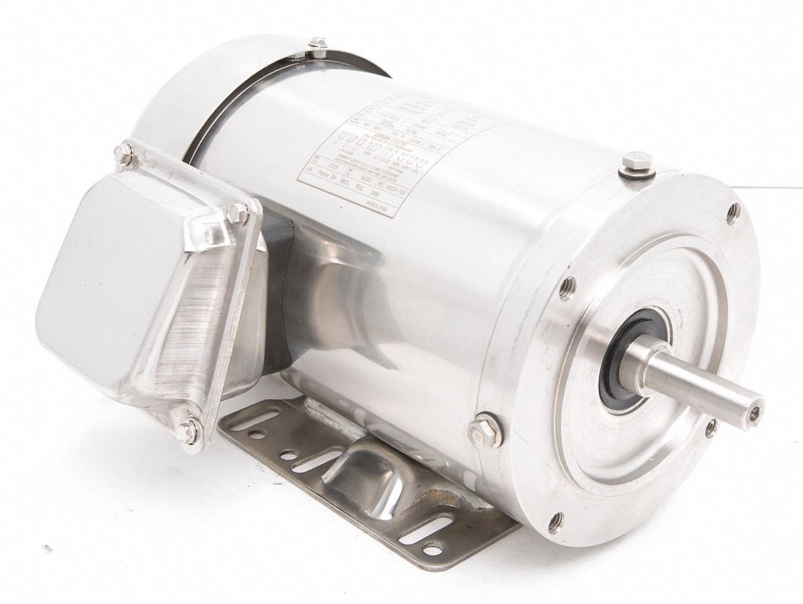 Washdown Motor: Three-Phase, 1 1/2 hp Horsepower, 1, 750 RPM RPM, 230/460V AC, 56HC Frame Size