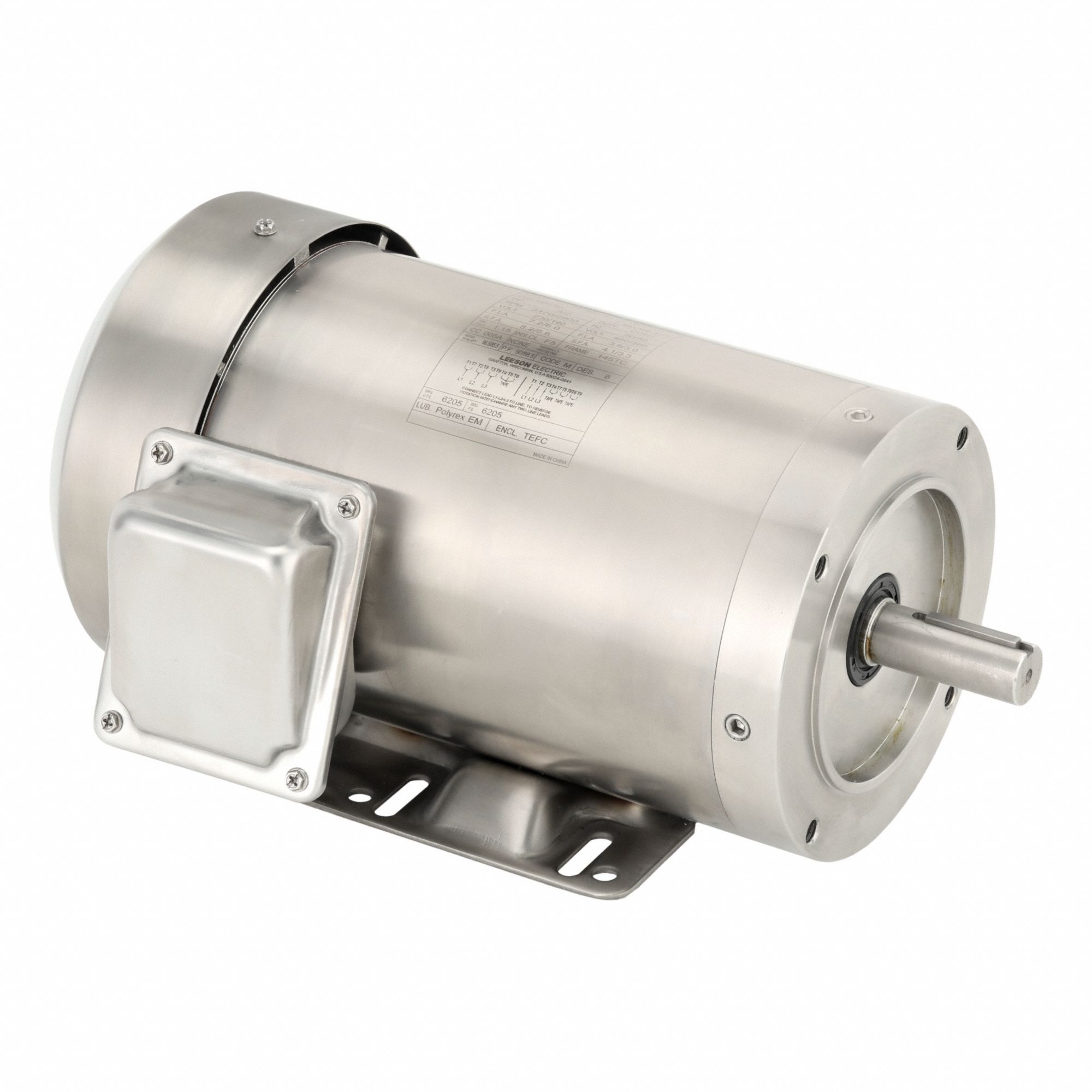 Washdown Motor: Three-Phase, 2 hp Horsepower, 3, 490 RPM RPM, 230/460V AC, 145TC Frame Size