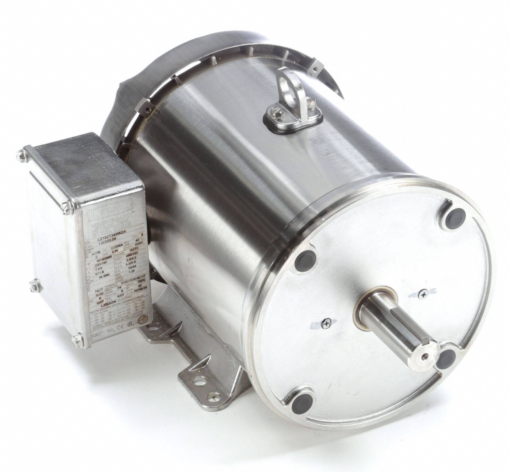 LEESON Washdown Motor, 3 HP, Unfinished Finish, 3Phase, Nameplate RPM