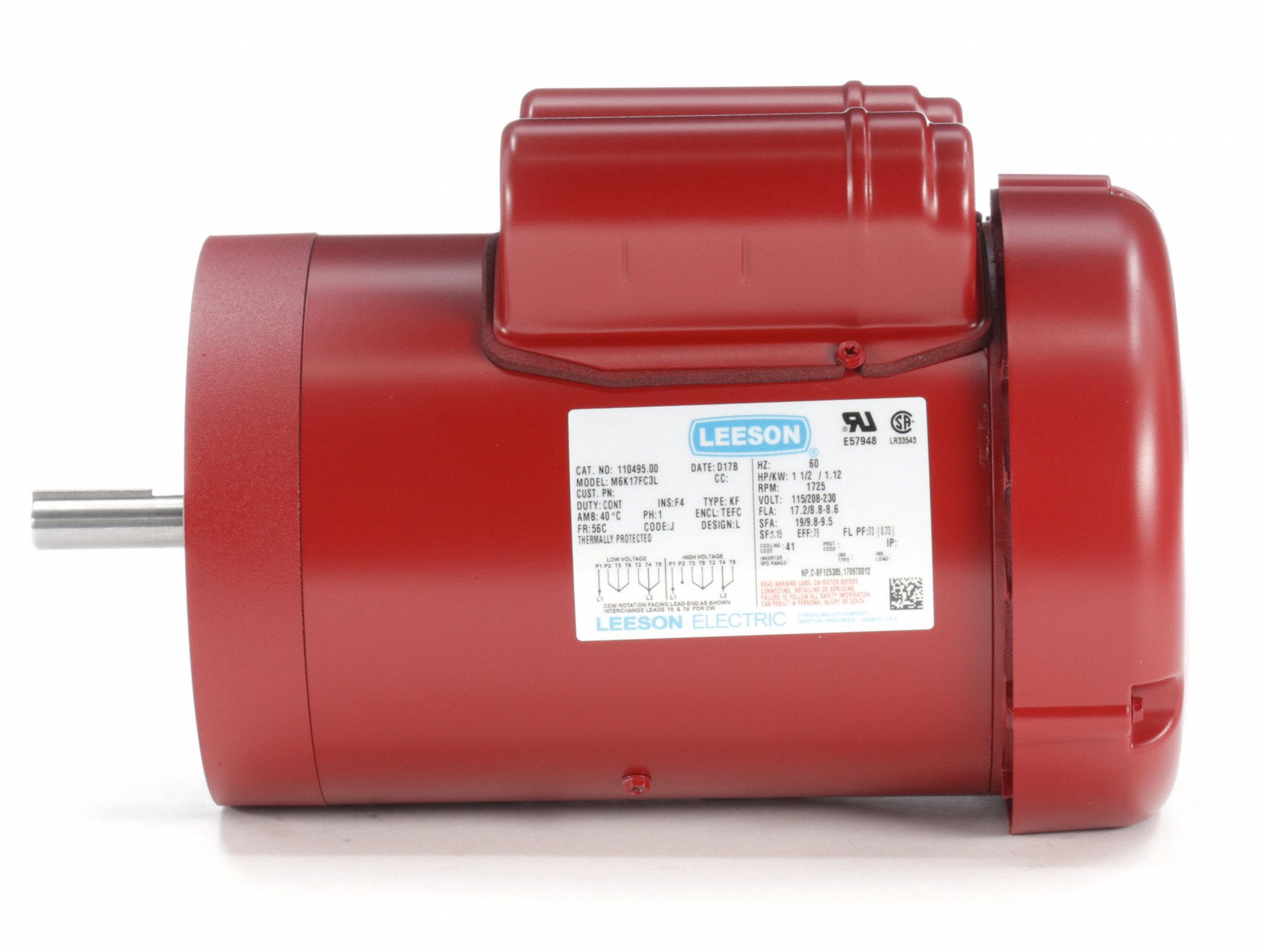 LEESON High Torque Farm Duty Motor 1 1/2, 1,725, 115/208230V AC, 56C