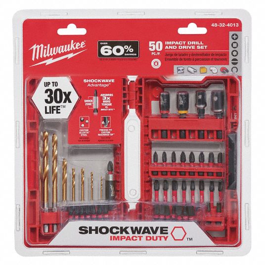 MILWAUKEE 50-Piece Screwdriver Bit Set, 1/4 in Hex Shank Size - 48ZJ62 ...