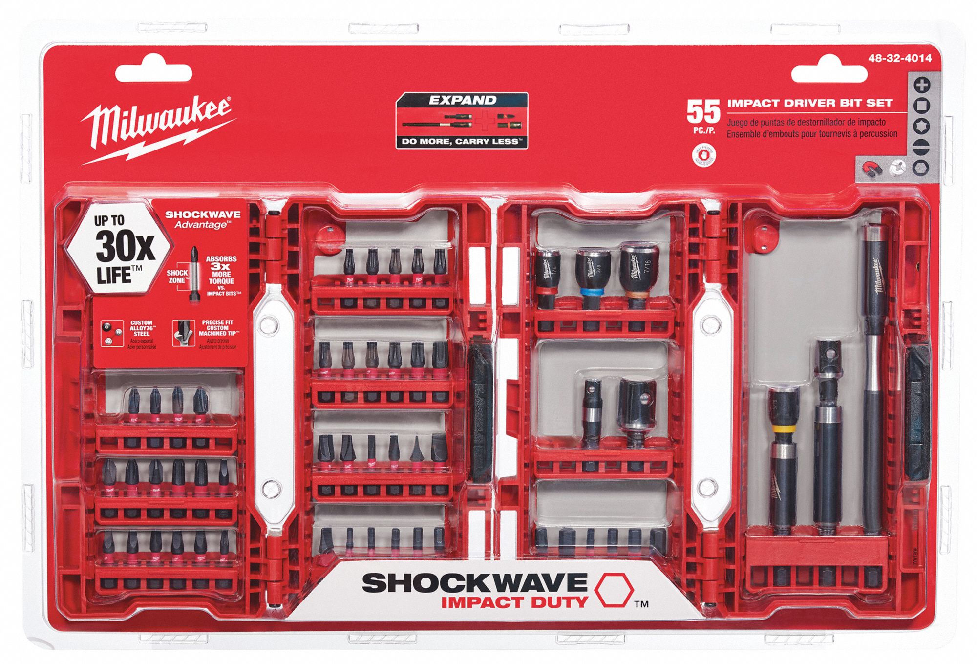 55Piece Screwdriver Bit Set, 1/4 in Hex Shank Size Grainger