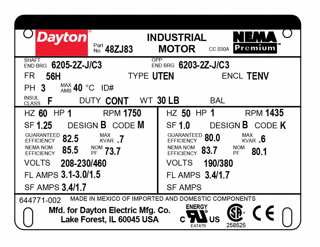 DAYTON General Purpose Motor Totally Enclosed Nonventilated, Rigid
