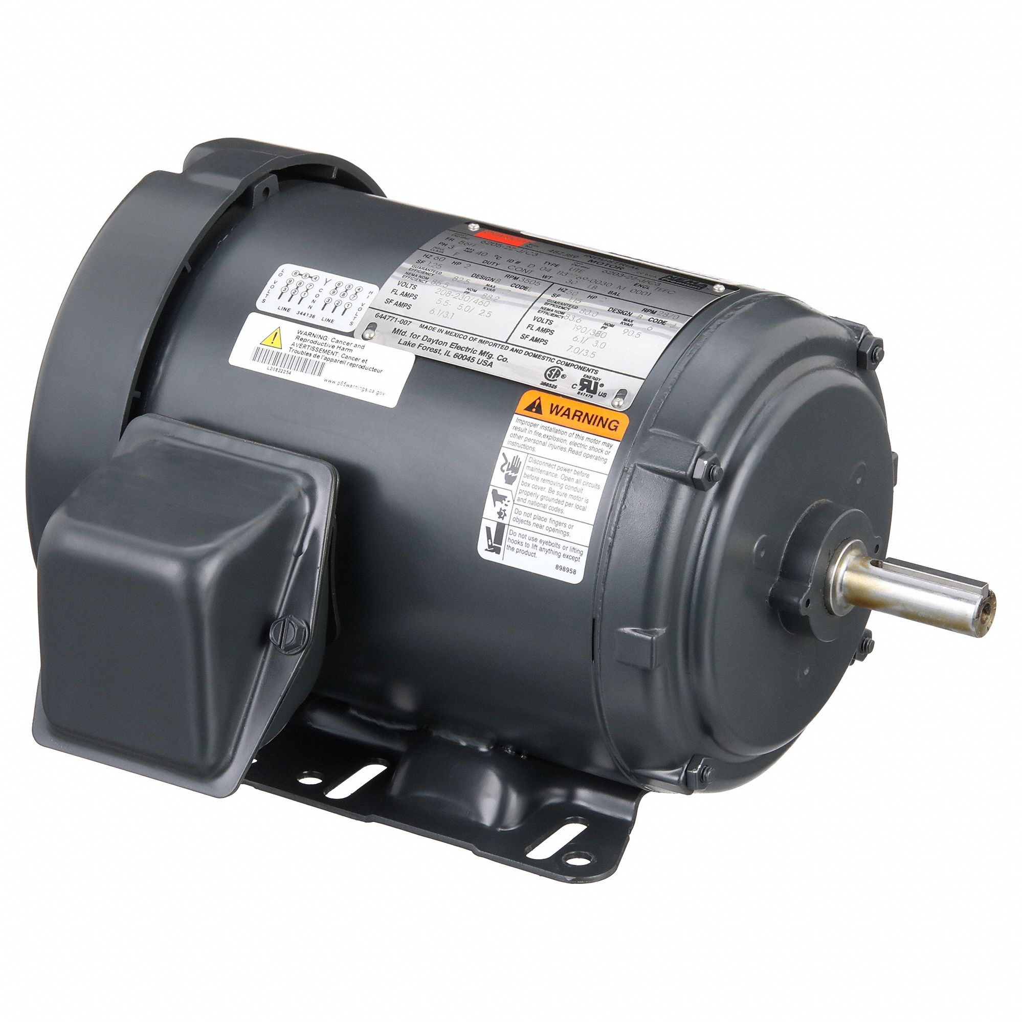 General Purpose Motor: Totally Enclosed Fan Cooled, Rigid Base Mount, 2 HP, 208-230/460V AC