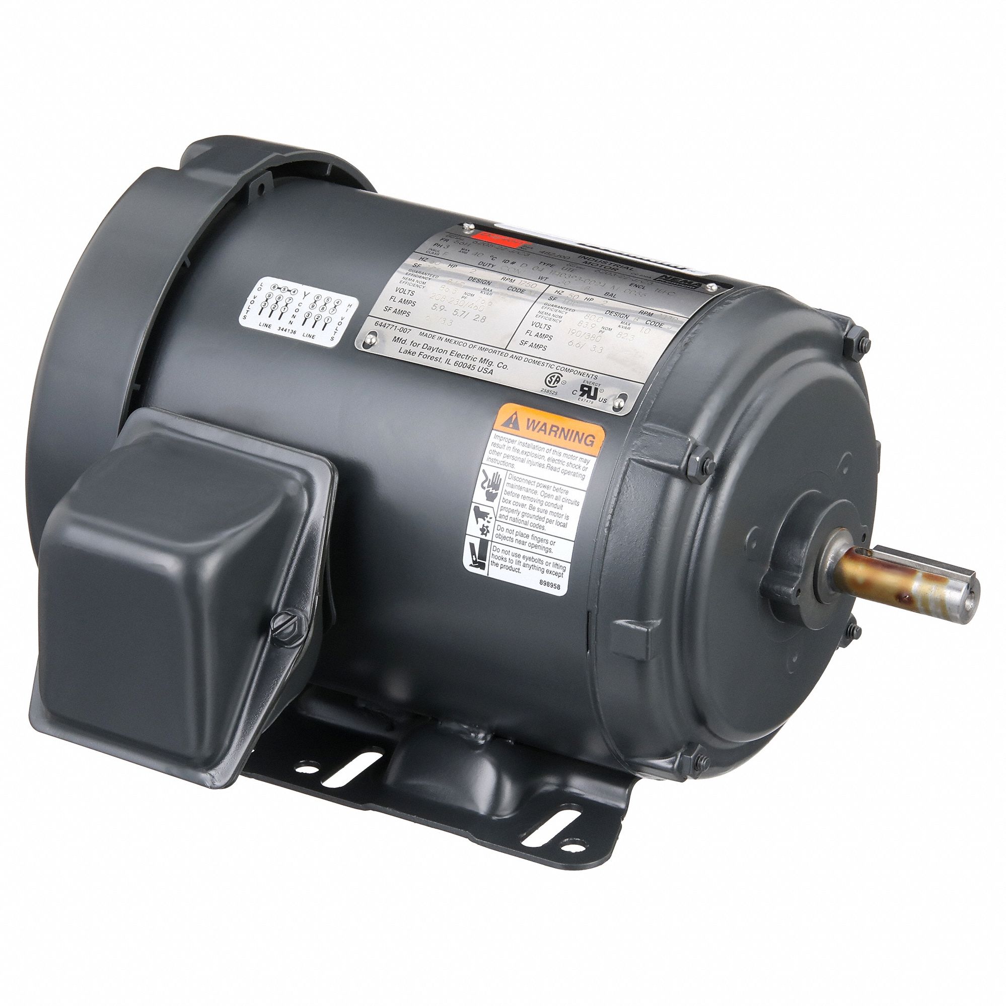 General Purpose Motor: Totally Enclosed Fan Cooled, Rigid Base Mount, 2 HP, 230/460V AC