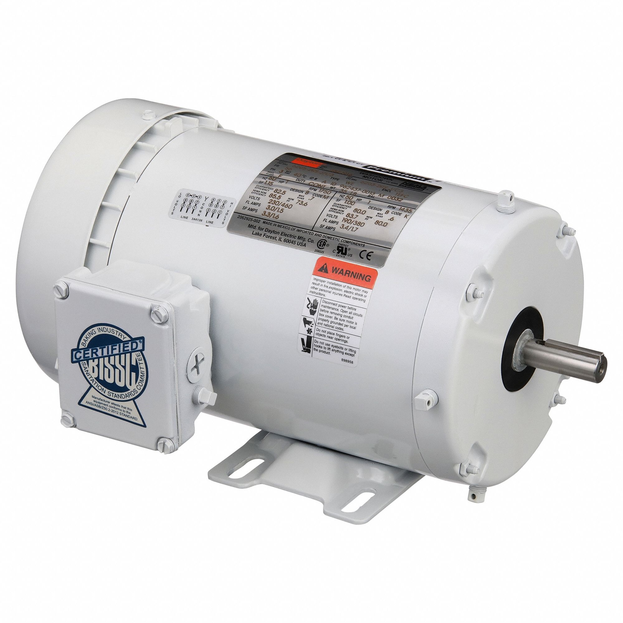 Washdown Motor: Three-Phase, 1 hp Horsepower, 1, 750 RPM RPM, 230/460V AC, 56 Frame Size, TEFC