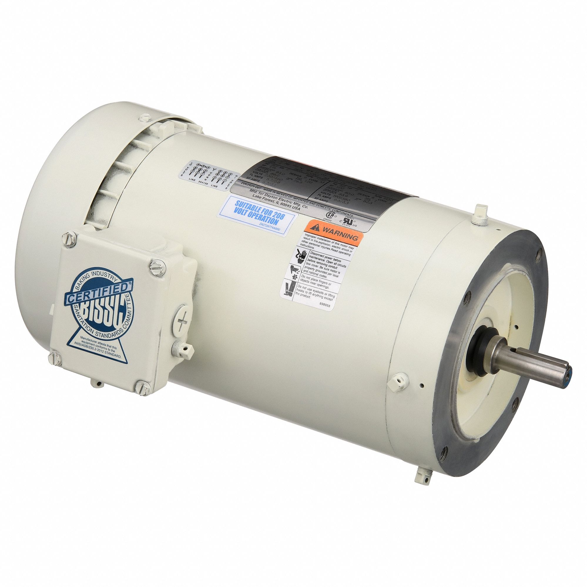 Washdown Motor: Three-Phase, 2 hp Horsepower, 1, 750 RPM RPM, 230/460V AC, 56C Frame Size