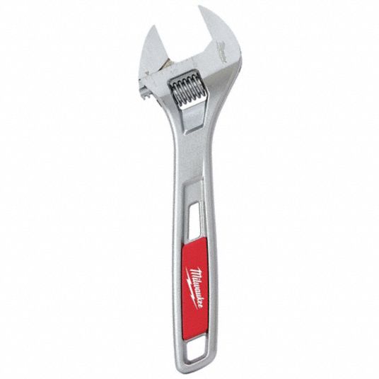 MILWAUKEE Adjustable Wrench, Alloy Steel, Chrome, 8 in, Jaw Capacity 1