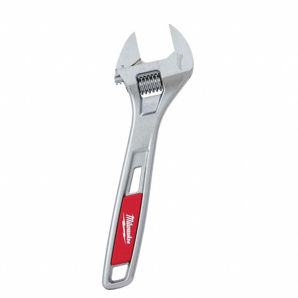 Adjustable Wrench: Alloy Steel, Chrome, 8 in Overall Lg, 1 1/8 in Jaw Capacity