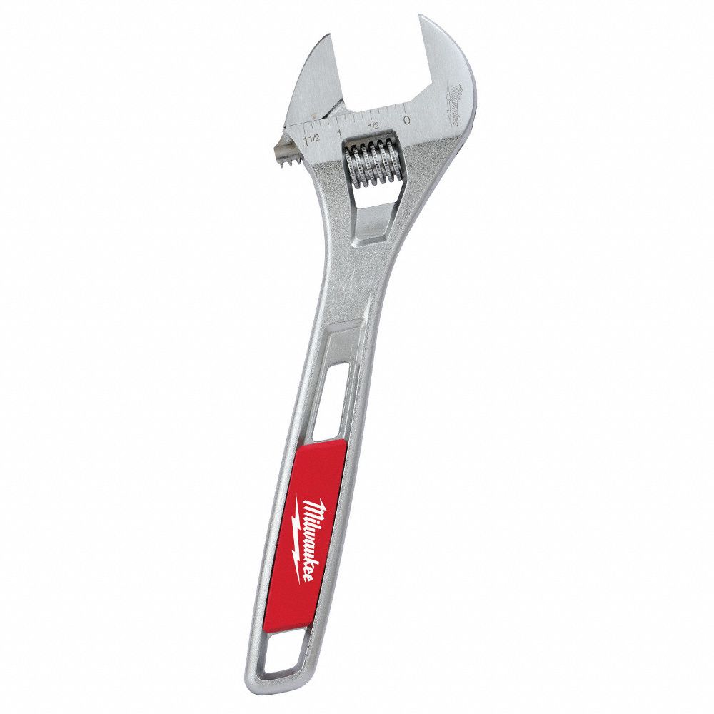 Adjustable Wrench: Alloy Steel, Chrome, 10 in Overall Lg, 1 3/8 in Jaw Capacity
