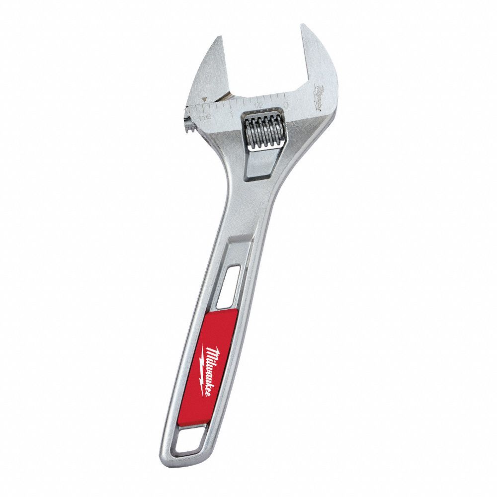 Adjustable Wrench: Alloy Steel, Chrome, 8 in Overall Lg, 1 1/2 in Jaw Capacity