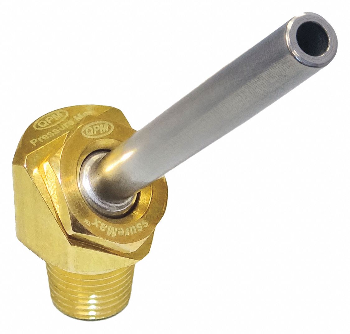 Coolant Nozzle: PressureMax, Brass, 0.12 in Orifice Dia., 1,000 psi Max. PSI, 63/64 in Lg, 5 PK