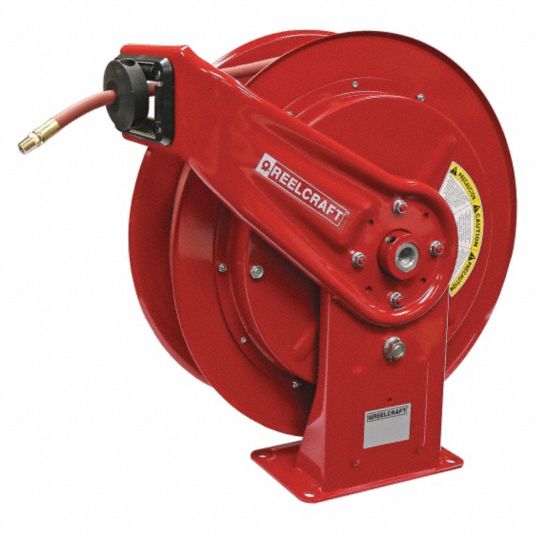 Spring Return Hose Reel: 70 ft (3/8 in I.D.), 1/4 in MNPT, 300 psi Max Op  Pressure, Red, NPT x NPT