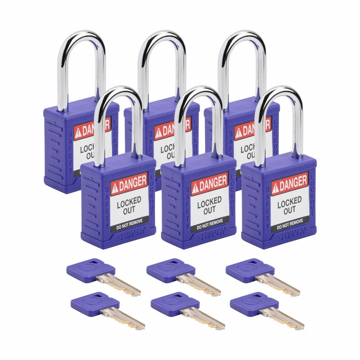 Lockout Padlock: Keyed Alike, Nylon, Std Body Body Size, Steel, Std, Purple, 6 Pack Size