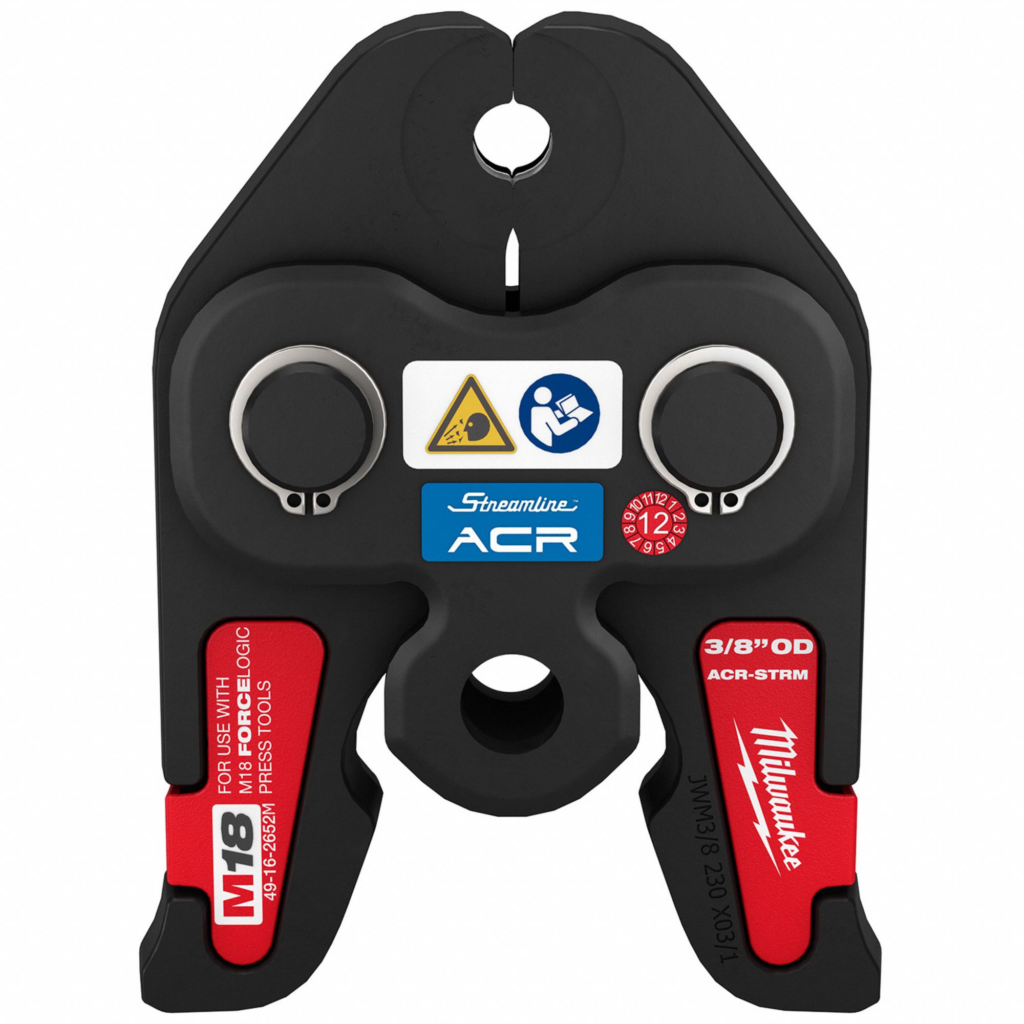 Press Jaw: 3/8 in Pipe, Copper (HVAC), For Streamline ACR, Extended/Std Tool Types