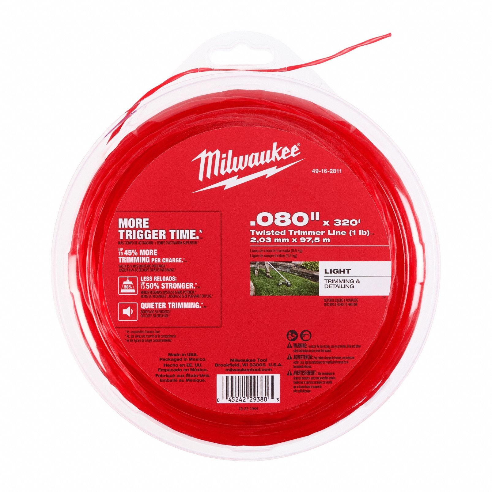 String Trimmer Line Red 1/16 in H