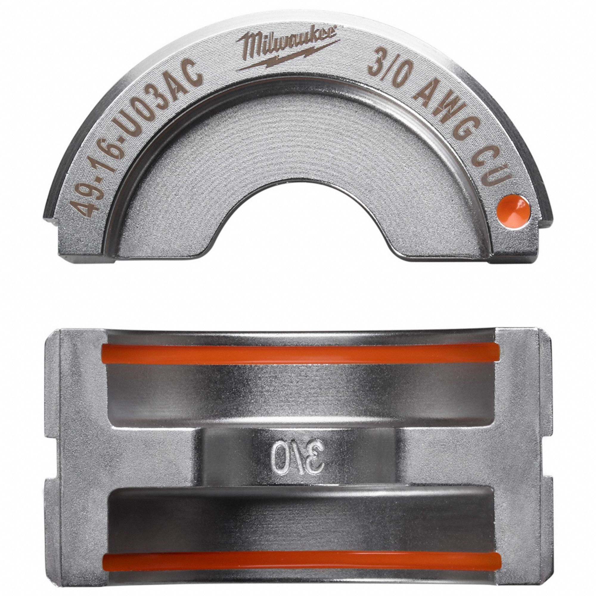 Upper and Lower Crimping Die: 3/0 AWG, U Style Dies, For Use With 2679-20/49-16-U000