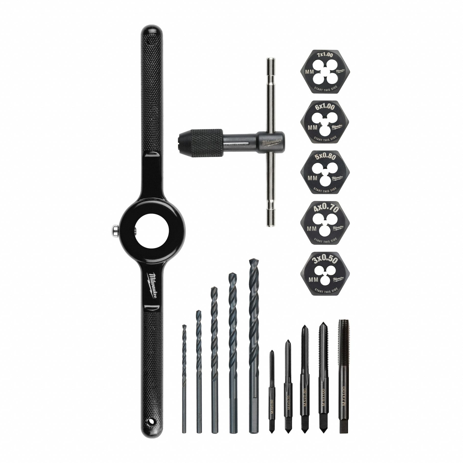 Drill Bit, Tap, and Die Set: 17 Pc, Metric