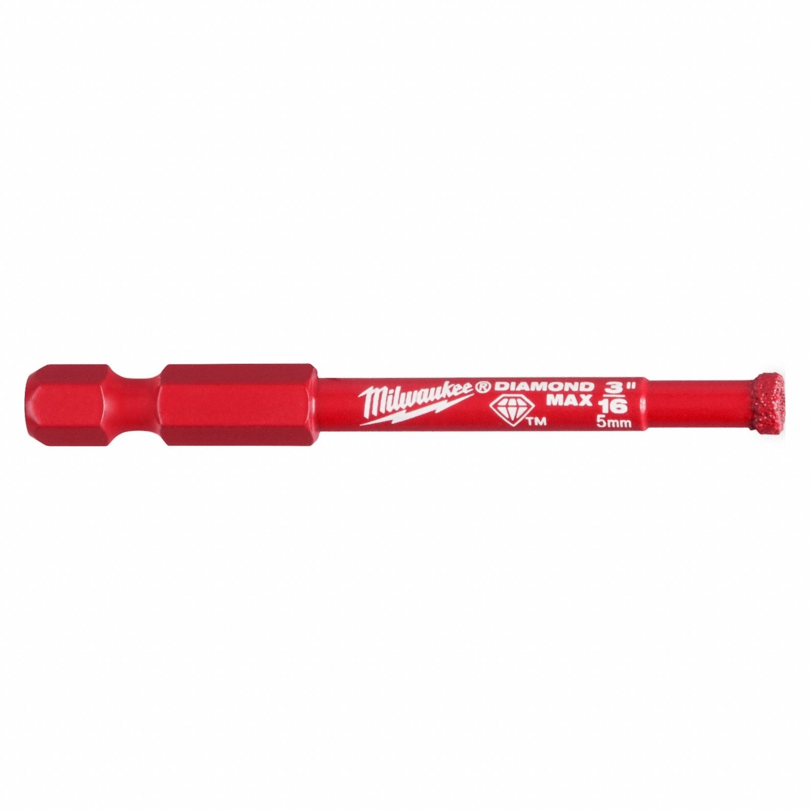 Hole Saw: 3/16 in Saw Dia., 1 in Max. Cutting Dp, Diamond Grit, Stone/Tile