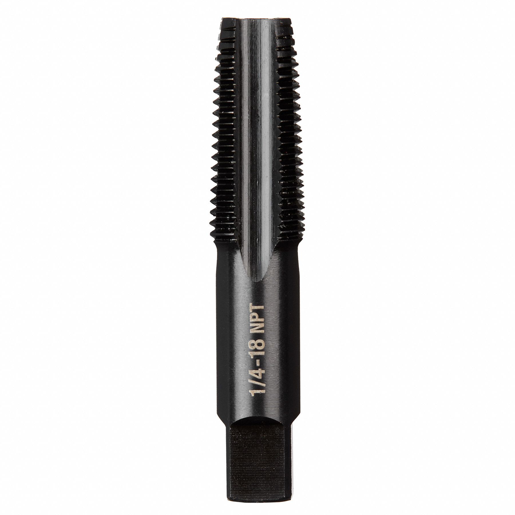 Straight Flute Taper Tap: 1/4"-18 Thread Size, 1.25 in Thread Lg, 2 1/2 in Overall Lg