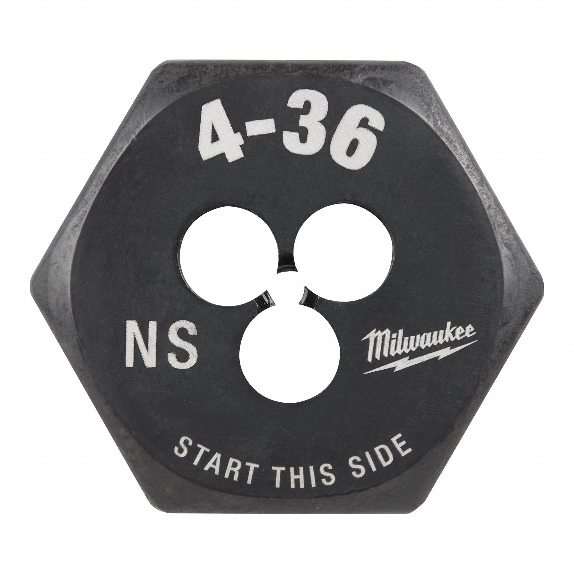 Hex Threading Die: Solid, Carbon Steel, Right Hand, #4-36 Thread Size, 1/2 in Die Thick