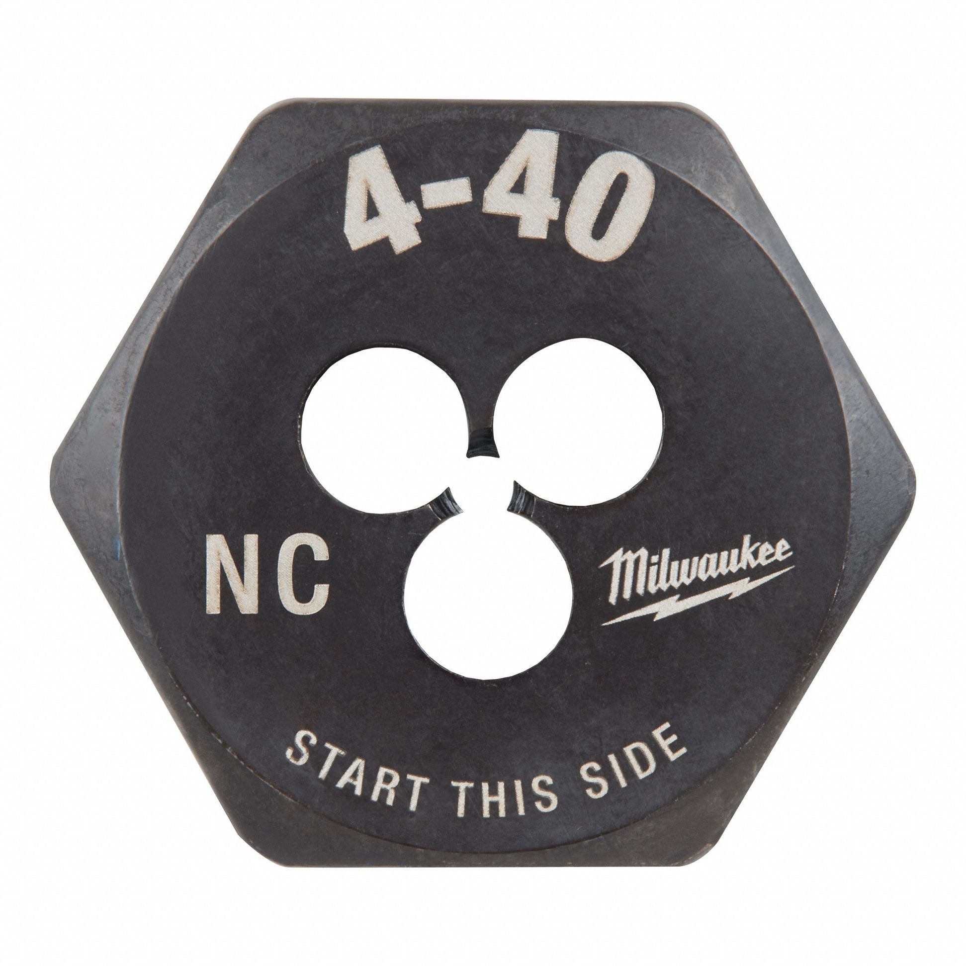 Hex Threading Die: Solid, Carbon Steel, Right Hand, #4-40 Thread Size, 1/2 in Die Thick