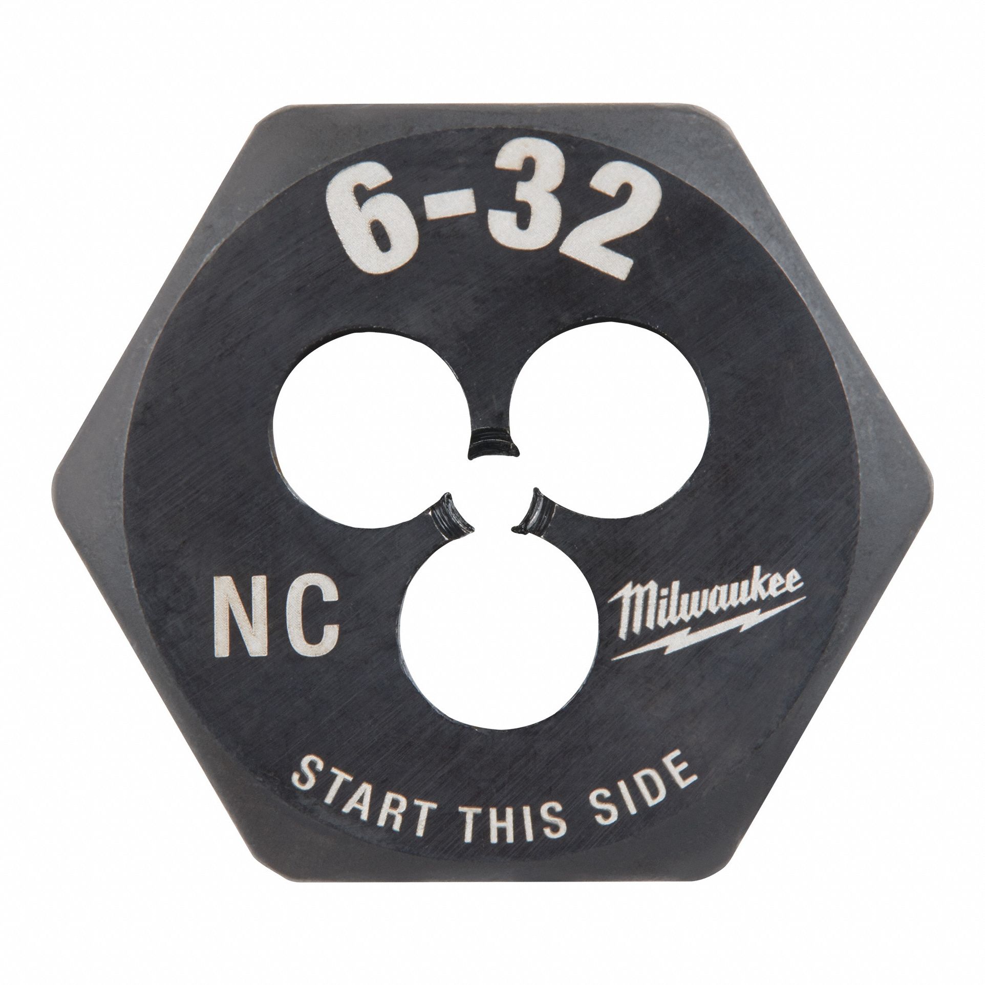 Hex Threading Die: Solid, Carbon Steel, Right Hand, #6-32 Thread Size, 1/2 in Die Thick