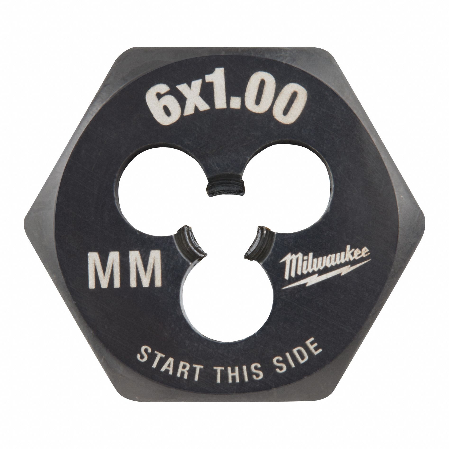 Hex Threading Die: Solid, Carbon Steel, Right Hand, M6 x 1.00 mm Thread Size, Black Oxide