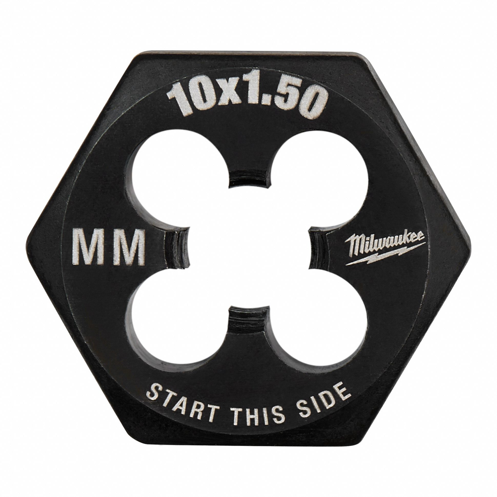 Hex Threading Die: Solid, Carbon Steel, Right Hand, M10 x 1.50 mm Thread Size, Black Oxide