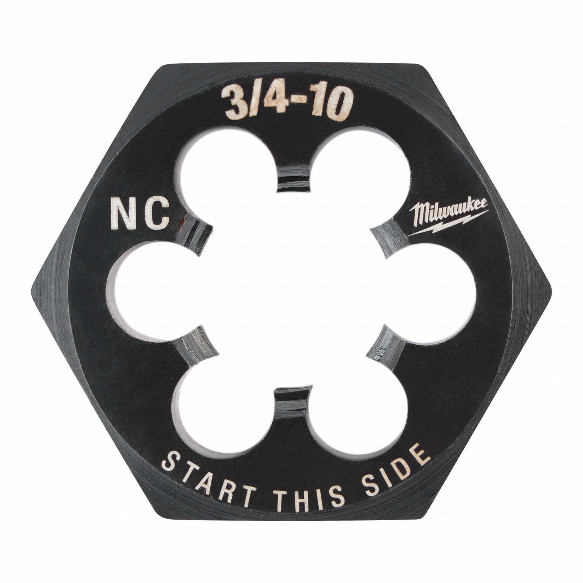 Hex Threading Die: Solid, Carbon Steel, Right Hand, 3/4"-10 Thread Size, 1/2 in Die Thick