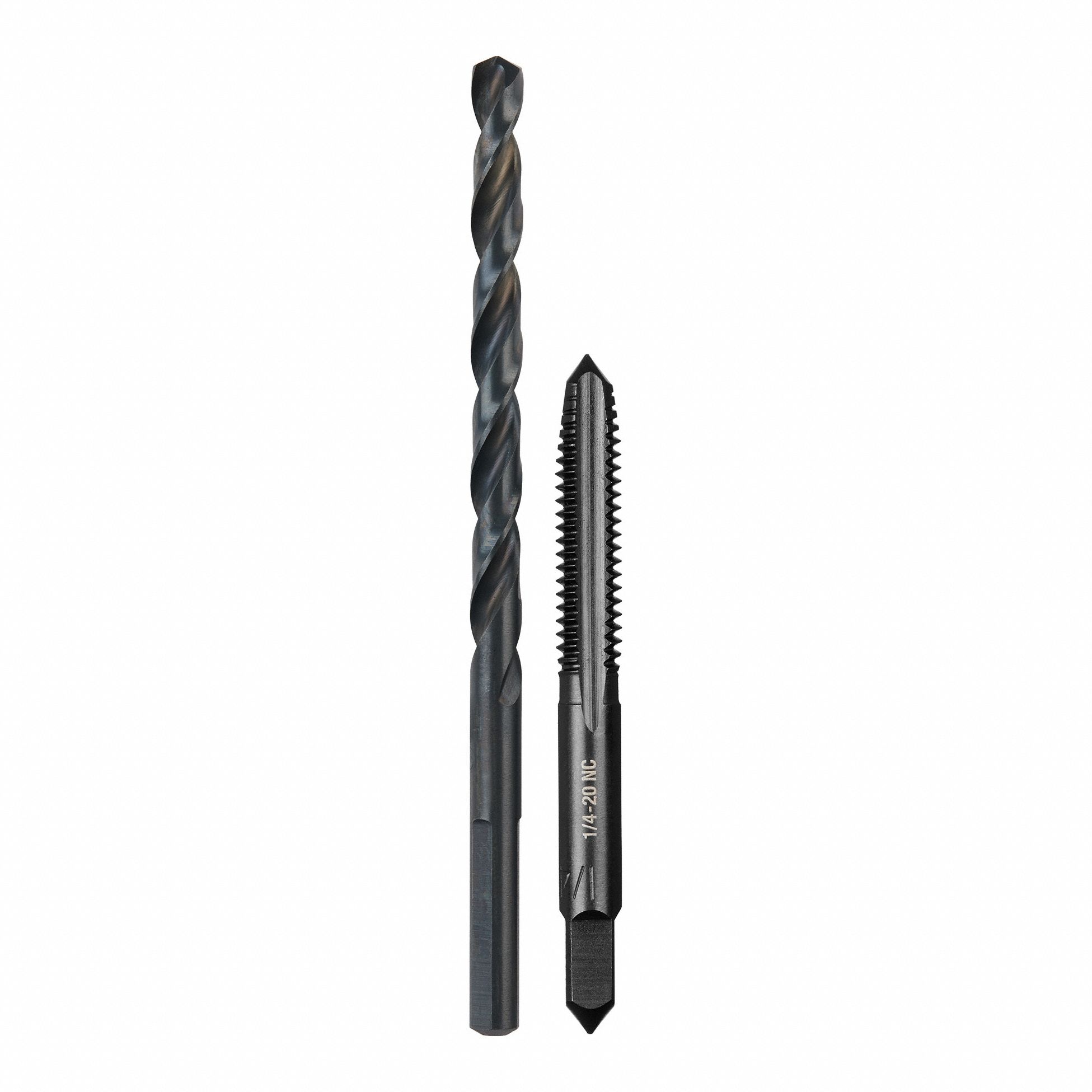 Plug Tap and Drill Bit: 2 Pieces, Carbon Steel Tap, 1/4 in-20 NC Tap Sizes Included