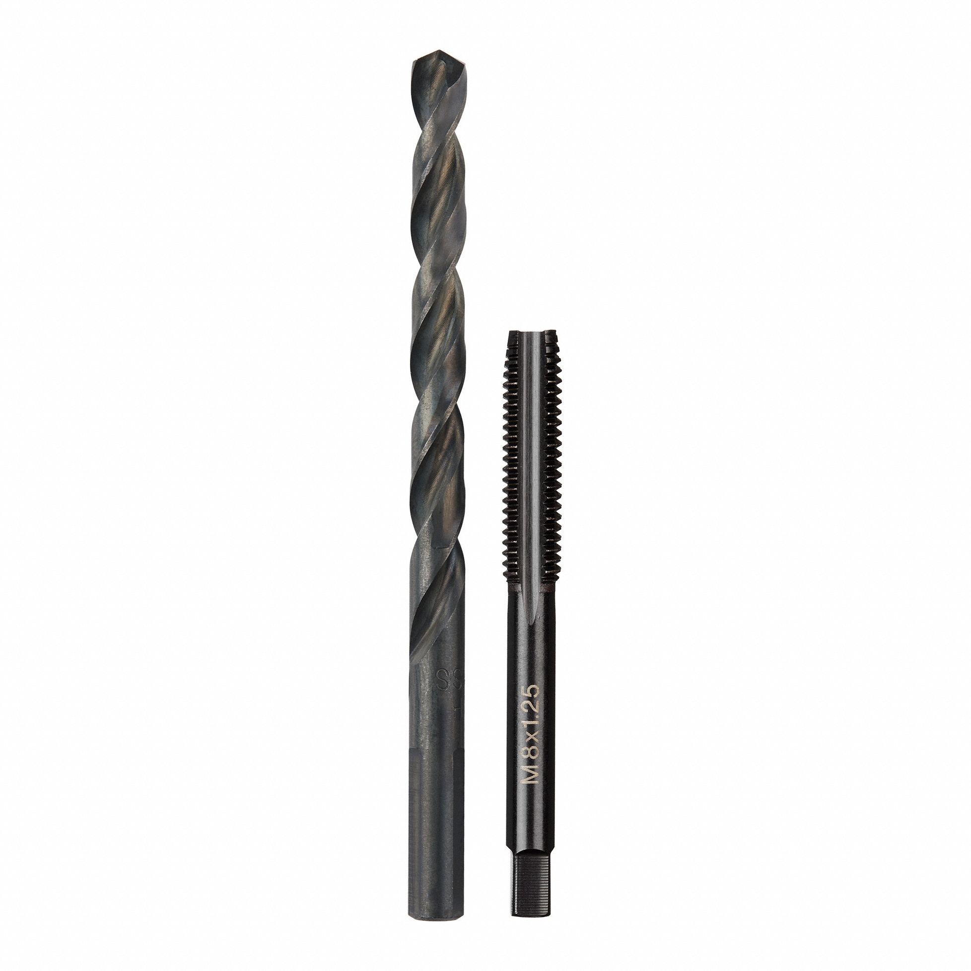 Plug Tap and Drill Bit: 2 Pieces, Carbon Steel Tap, M8 x 1.25 mm Tap Sizes Included