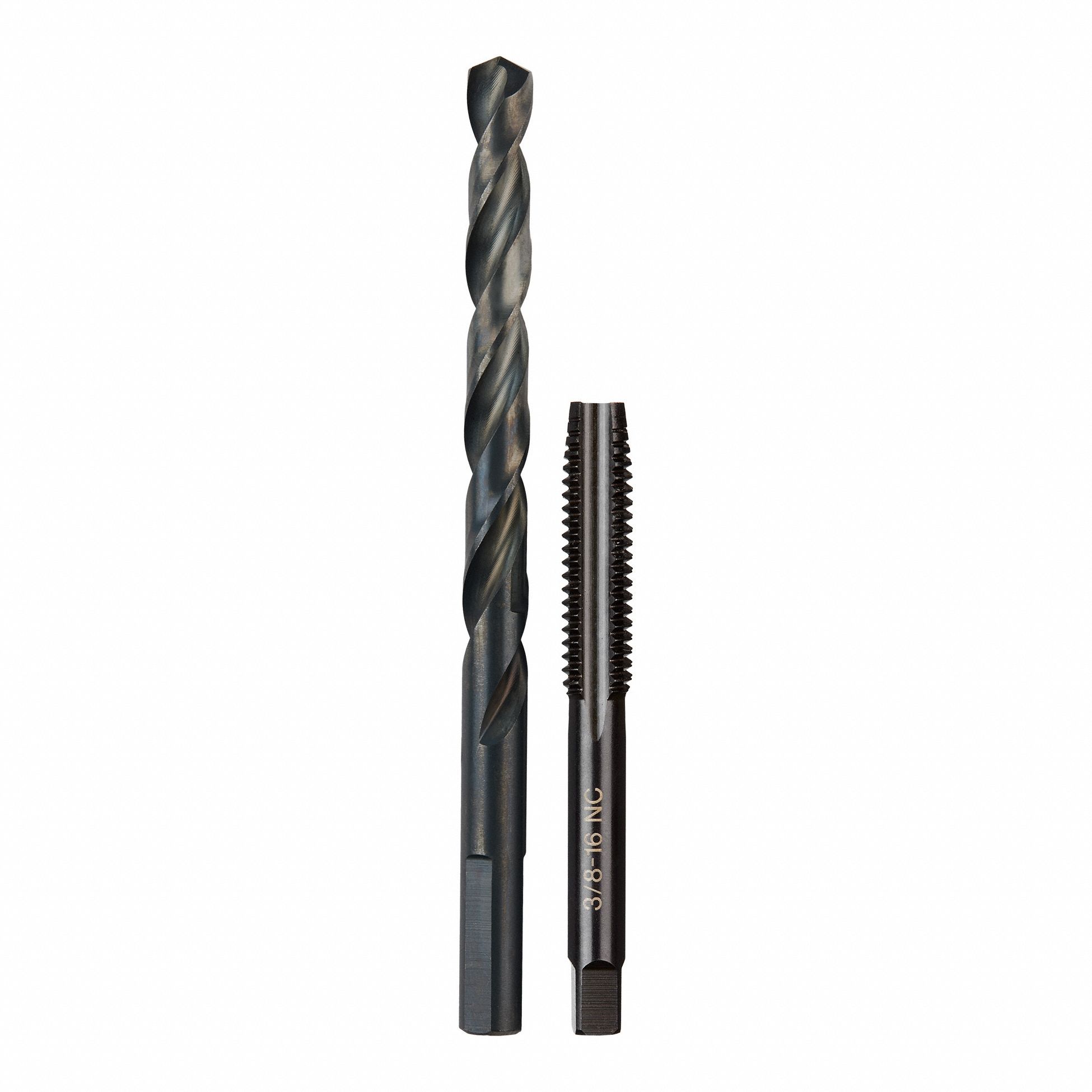 Plug Tap and Drill Bit: 2 Pieces, Carbon Steel Tap, 3/8 in-16 NC Tap Sizes Included