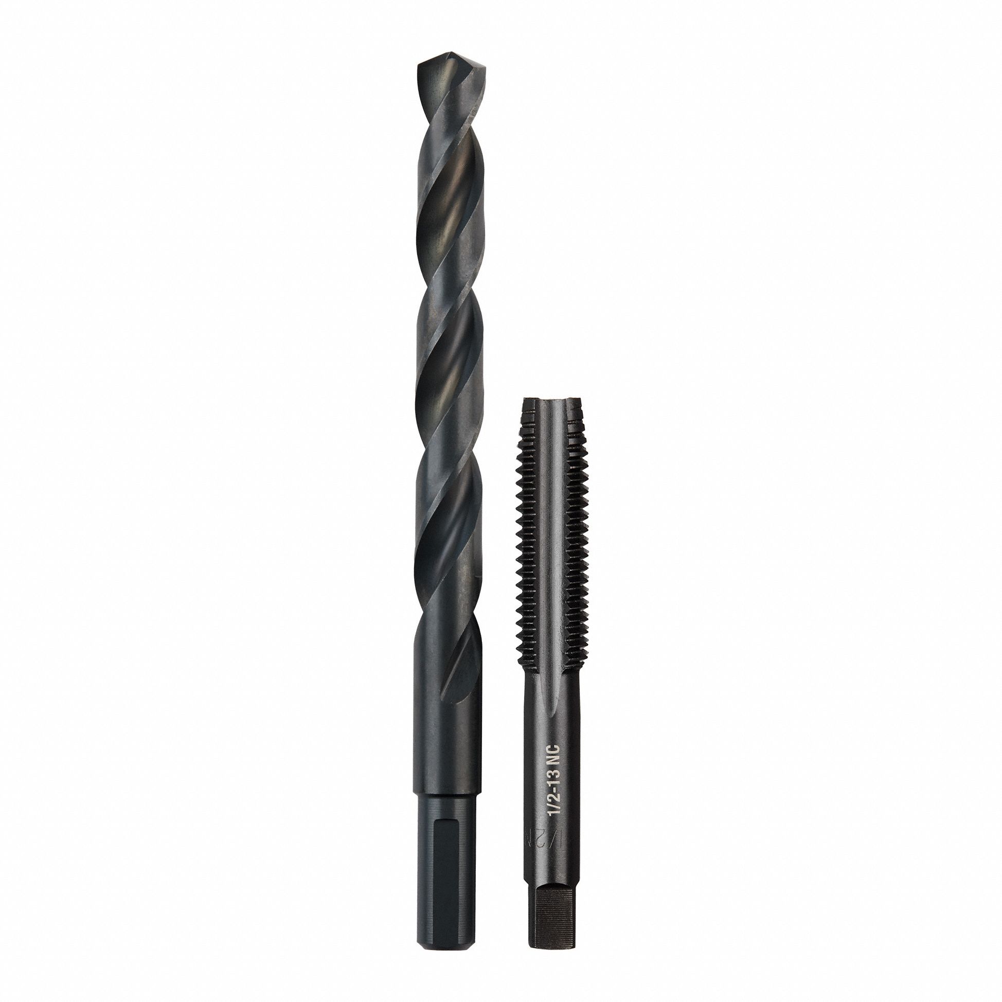 Plug Tap and Drill Bit: 2 Pieces, Carbon Steel Tap, 1/2 in-13 NC Tap Sizes Included