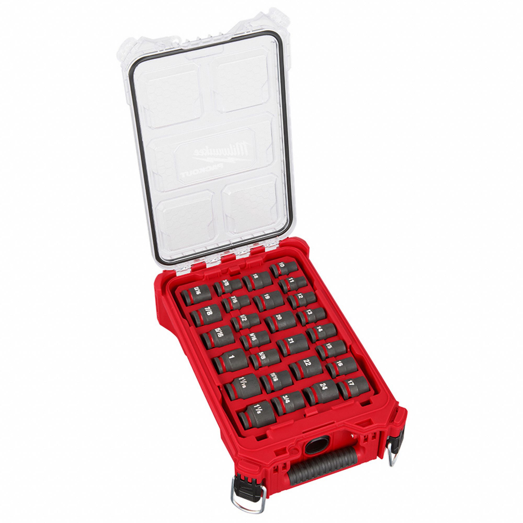 Socket Set: 1/2 in Drive, 27 Piece, 6-Point, Metric/SAE, 10 mm to 24 mm/3/8 in to 1 1/8 in