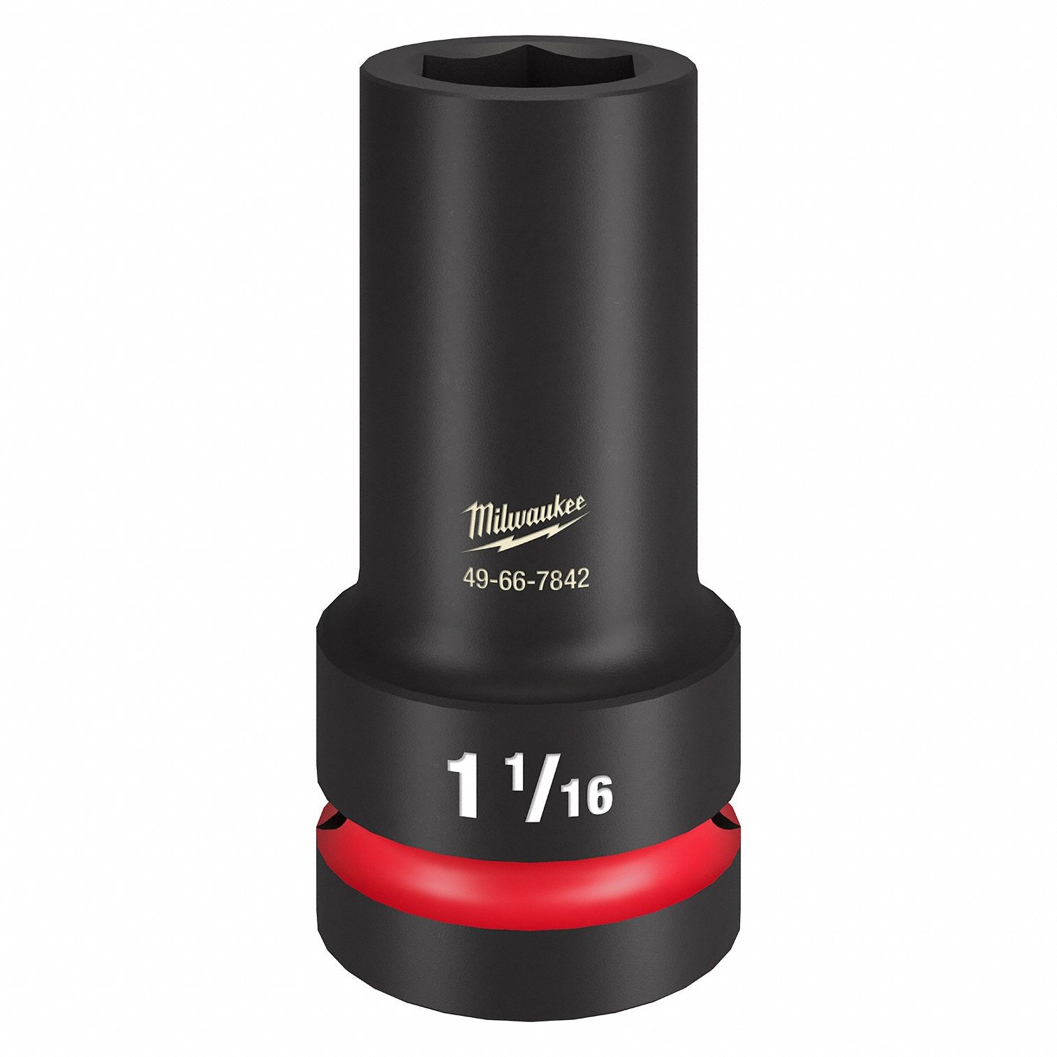 Impact Socket: 1 in Drive Size, SAE, 1 1/16 in Socket Size, 6-Point, Deep, Black Phosphate