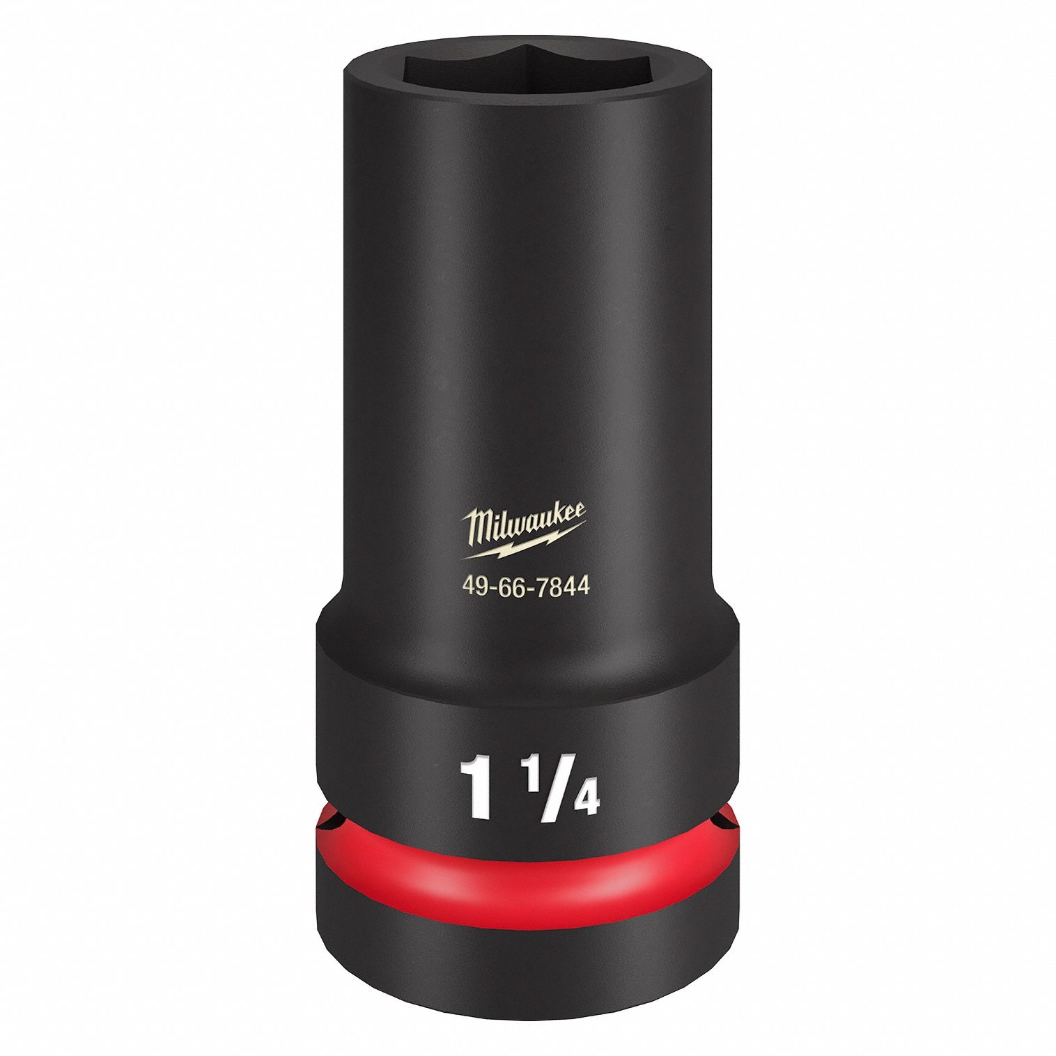 Impact Socket: 1 in Drive Size, SAE, 1 1/4 in Socket Size, 6-Point, Deep, Black Phosphate