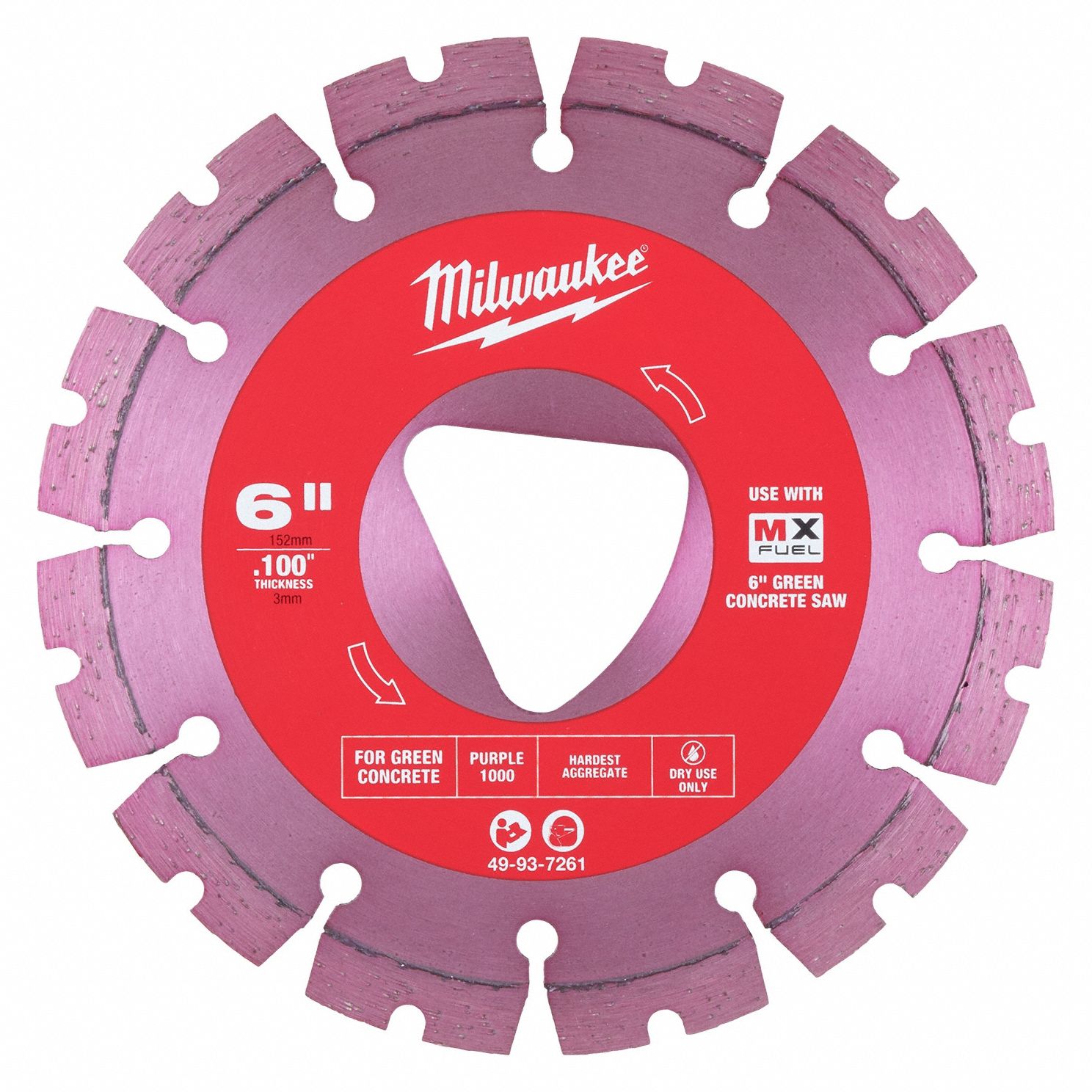 Diamond Saw Blade: Green Concrete, 6 in Blade Dia., 6 in Arbor Size, Dry, Best, Segmented