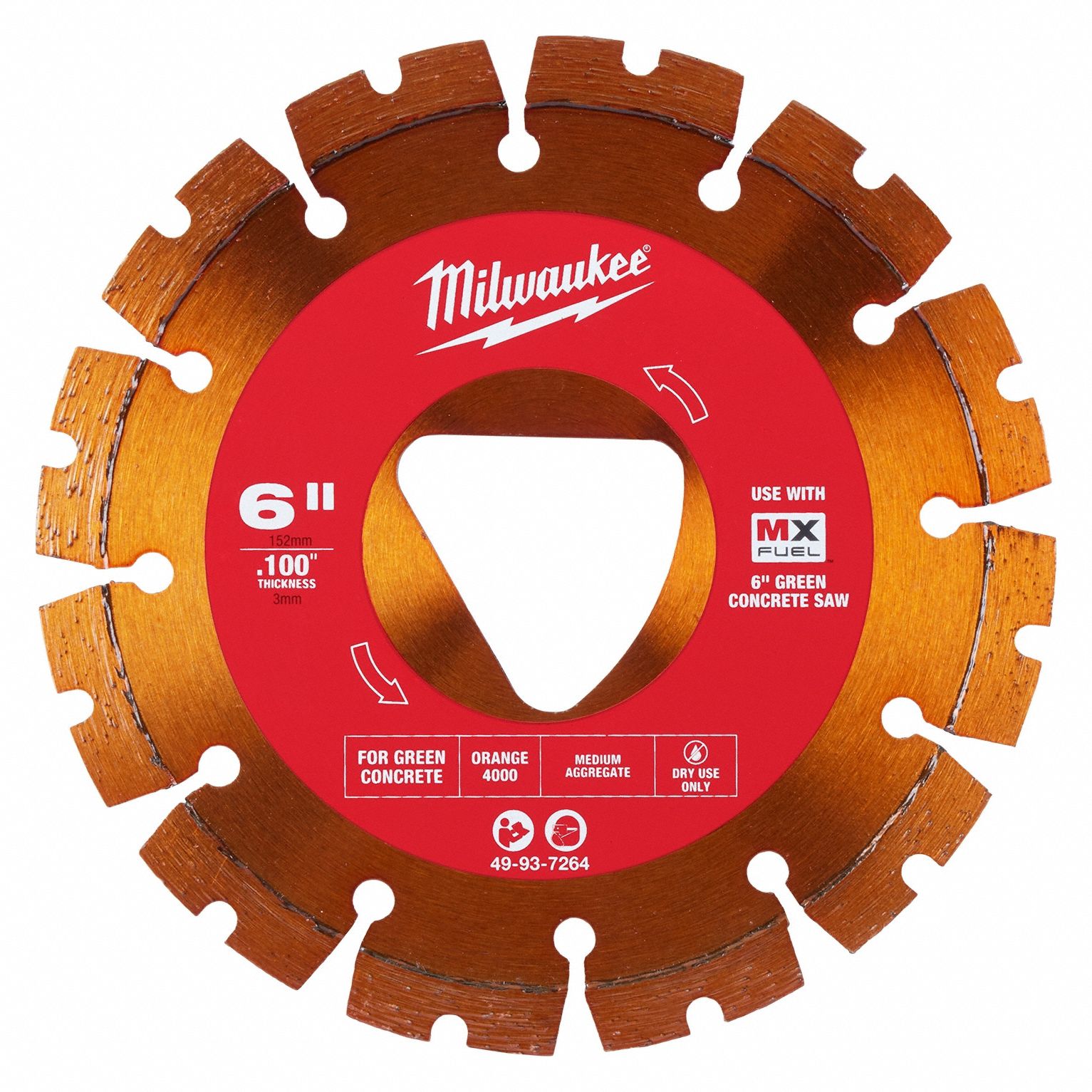 Diamond Saw Blade: Green Concrete, 6 in Blade Dia., 6 in Arbor Size, Dry, Best, Segmented