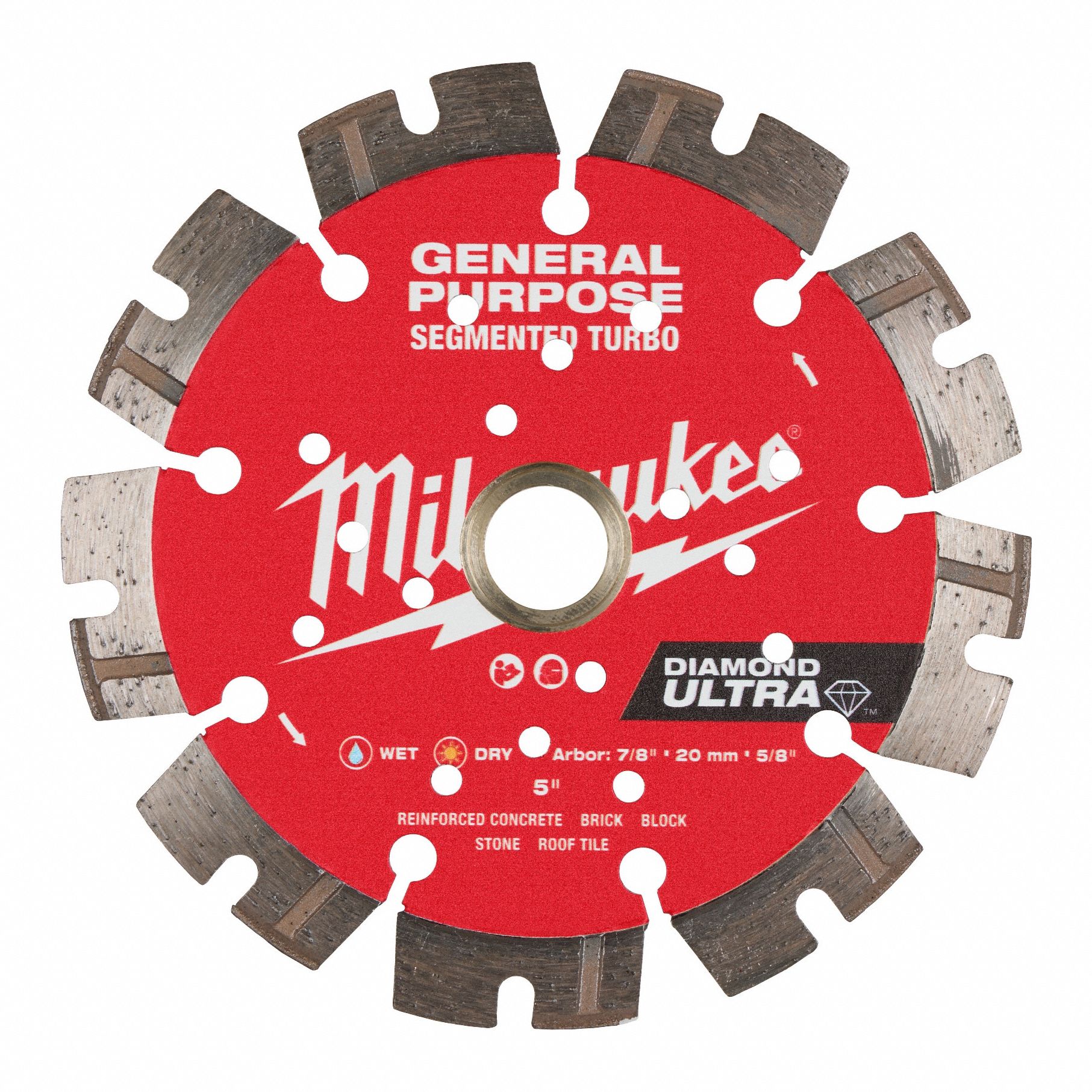 Diamond Saw Blade: Block/Brick/Pavers/Rebar/Stone, 5 in Blade Dia., Wet/Dry