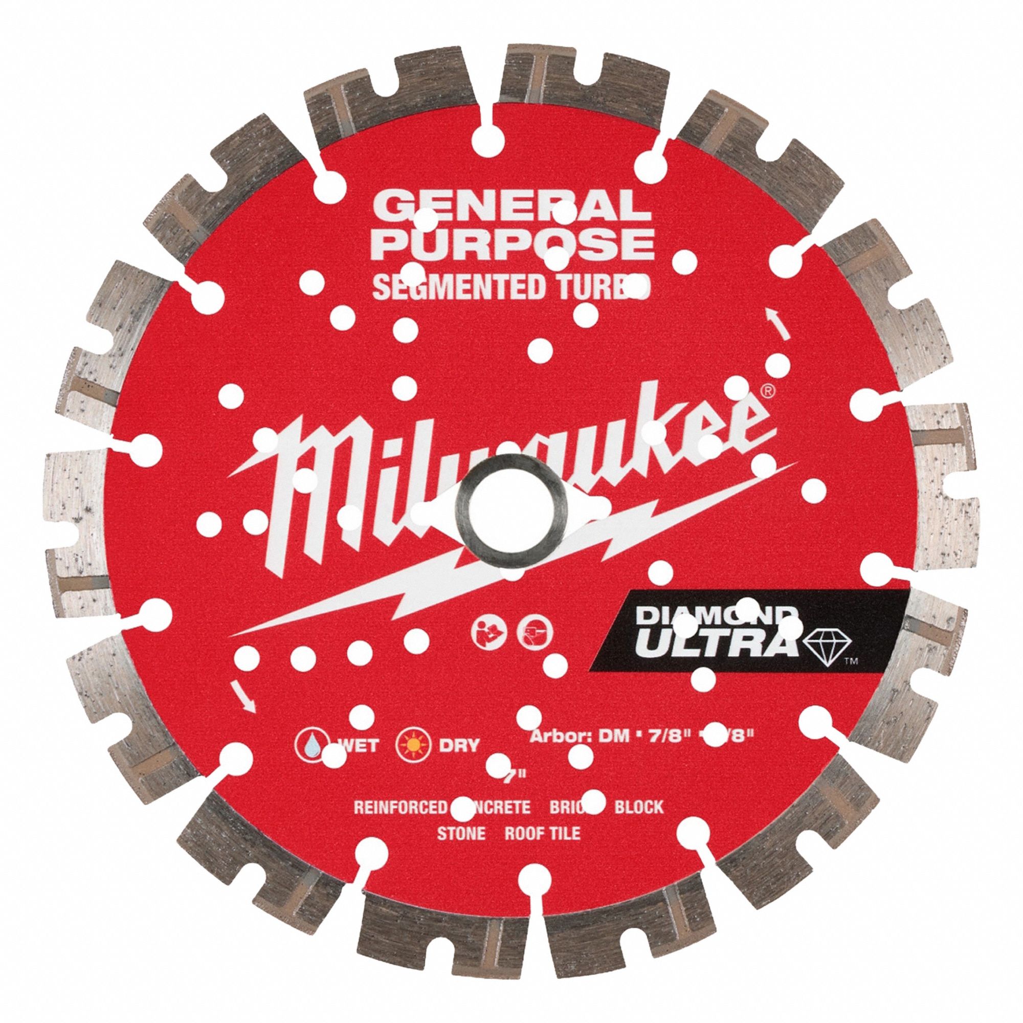 Diamond Saw Blade: Block/Brick/Pavers/Rebar/Stone, 7 in Blade Dia., Wet/Dry